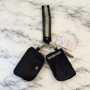 Lululemon athletica NWT Black Dual Pouch Wristlet with Gold Hardware